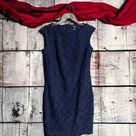 Chaps by Ralph Lauren Womens Misses Midnight Blue Floral Lace Sheath Dress - Picture 4 of 11